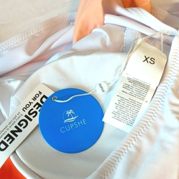 CUPSHE ORANGE AND WHITE COLOR BLOCK ONE PIECE WRAP TIE SWIMSUIT SIZE XS  NWT - Picture 8 of 12